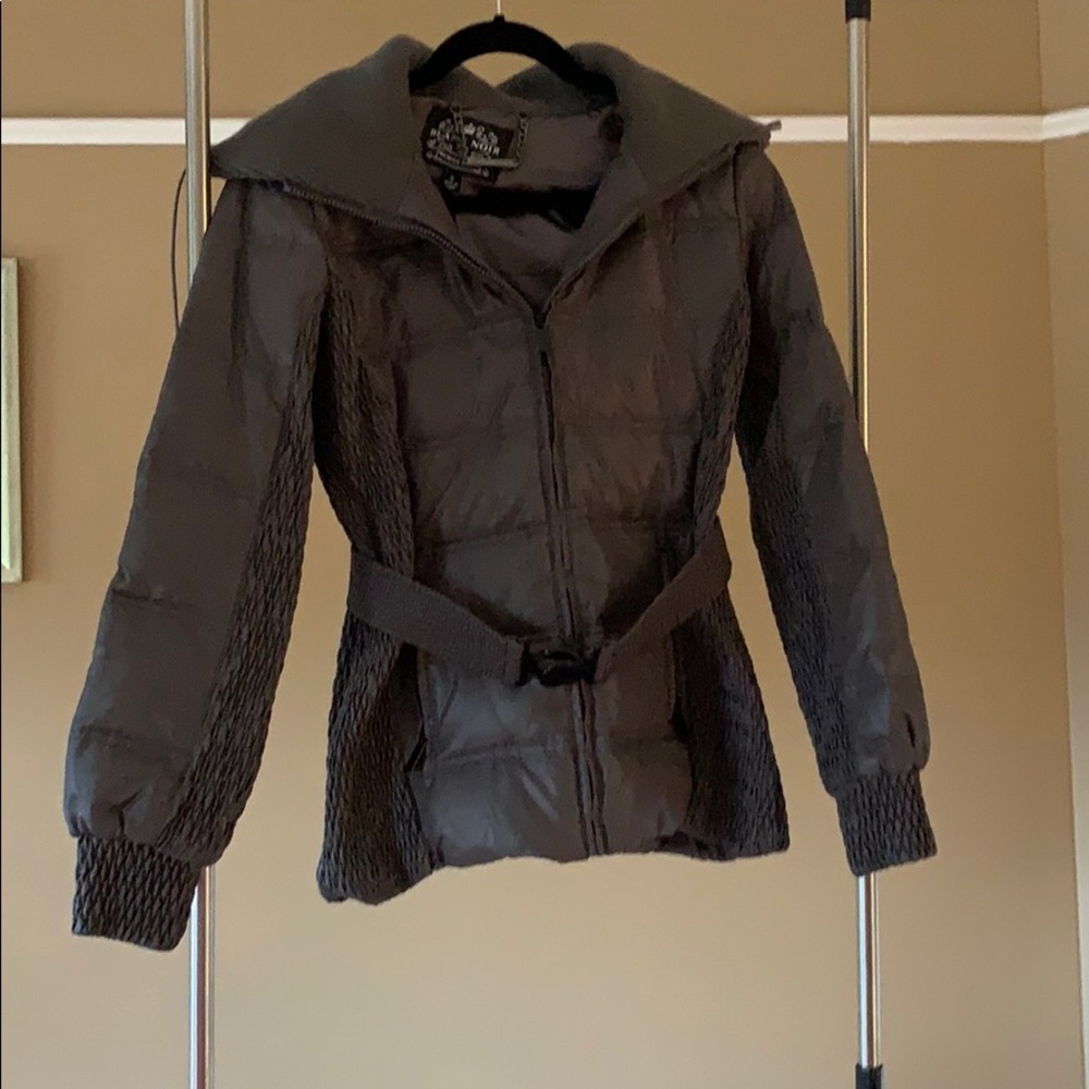 Blanc noir belted down jacket.